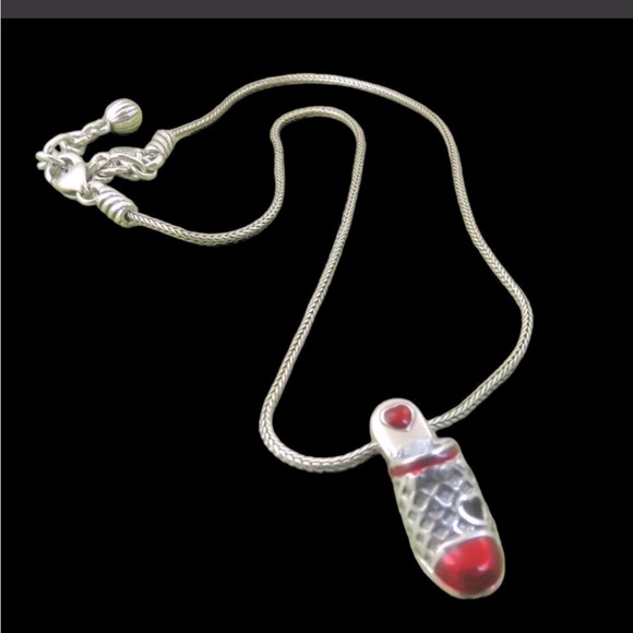 N107 Brighton Red Silver Heart Woven Sandal “I love shopping” 16”+2” - Picture 1 of 4
